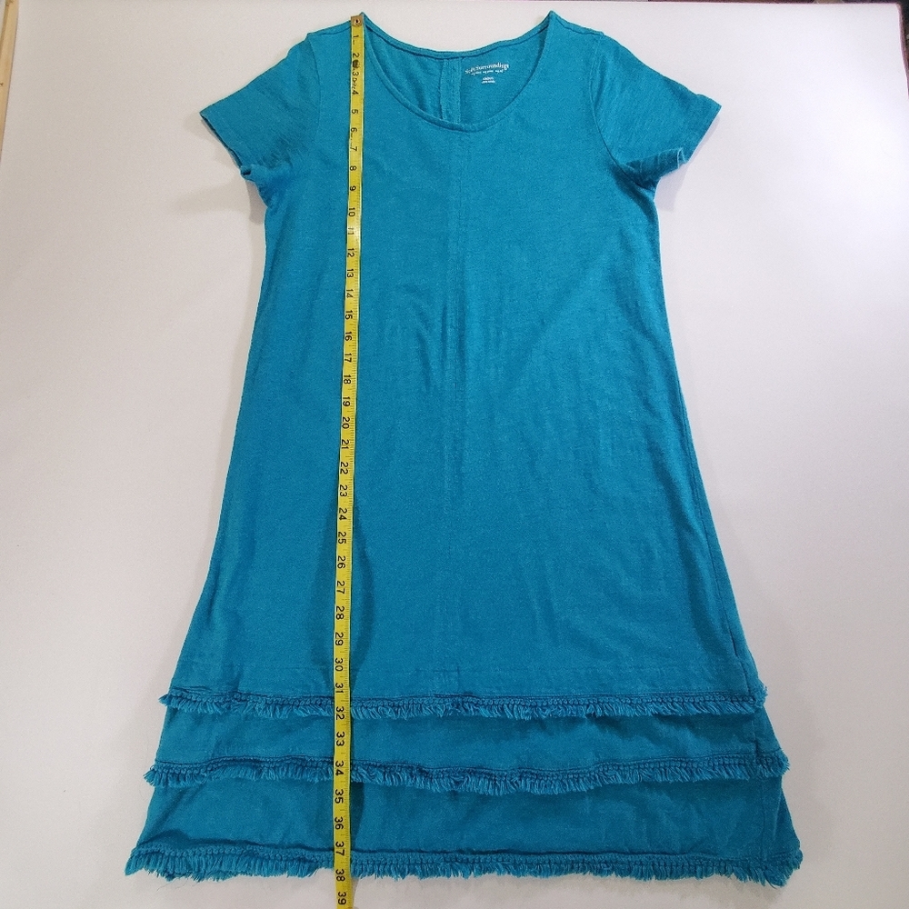 7598 * Soft Surroundings Womens Teal Aqua Short Sleeve Fringe Dress Size M - Picture 7 of 7